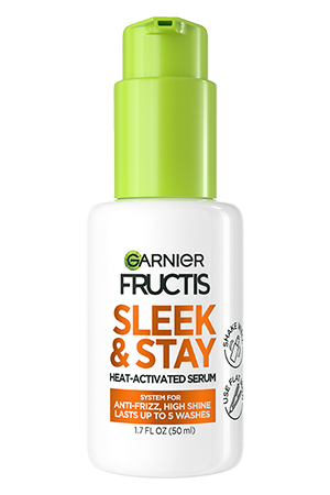 Front view of Garnier Fructis Sleek & Stay Heat-Activated Serum bottle.